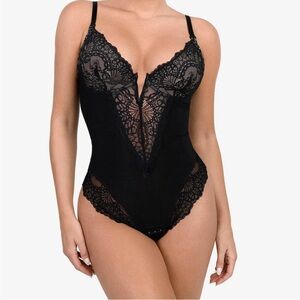 Popilush Shapewear Lace Deep V-Neck Sculpting Thong Bodysuit